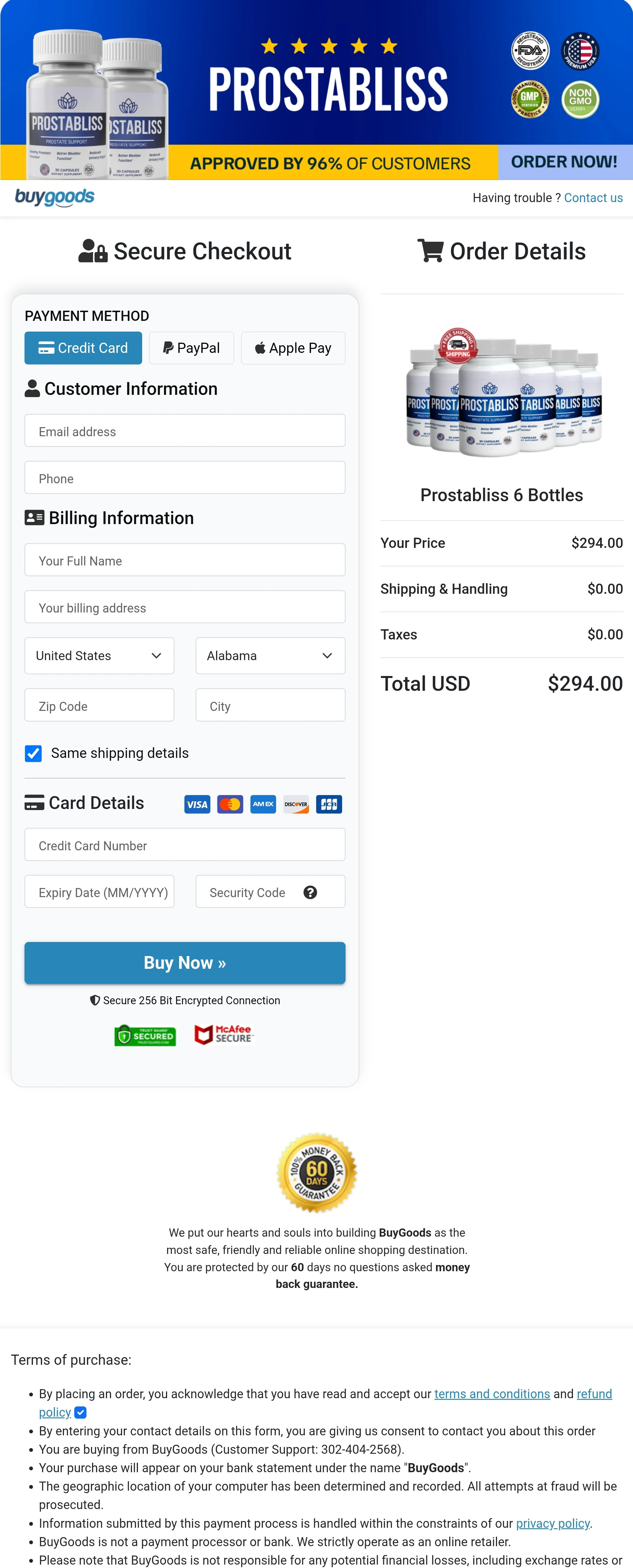 Prostabliss order form
